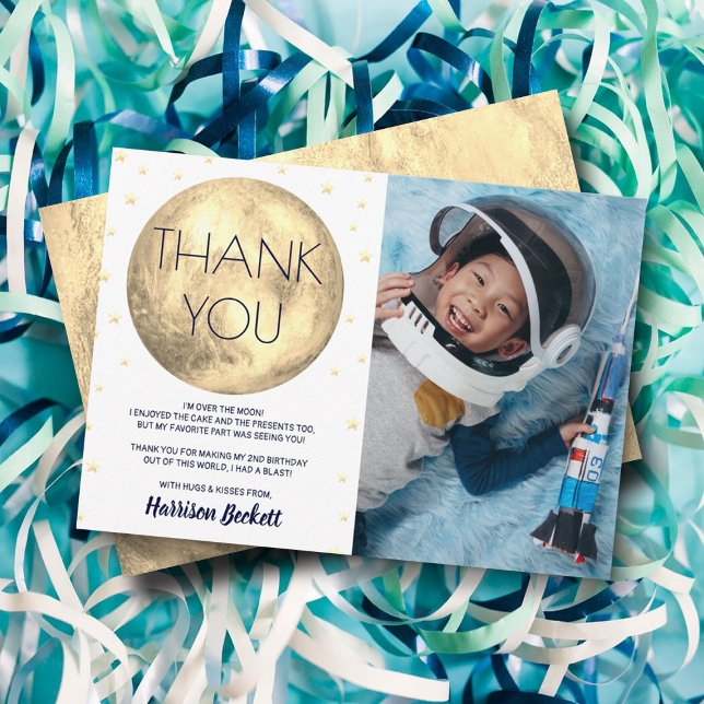 Two The Moon 2nd Birthday Photo Thank You Card (Creator Uploaded)