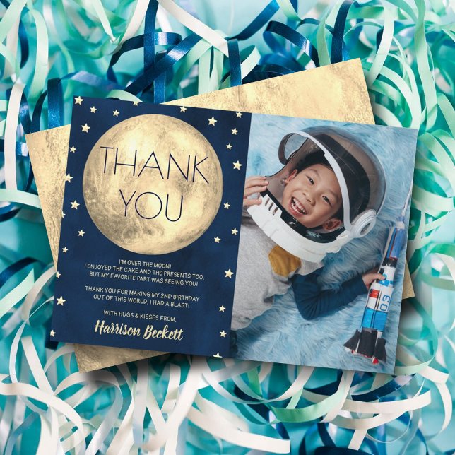 Two The Moon 2nd Birthday Photo Thank You Card (Creator Uploaded)