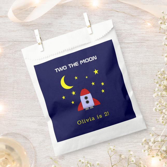 Two The Moon 2nd Birthday Rocket Ship Space Theme Favour Bag (Clipped)