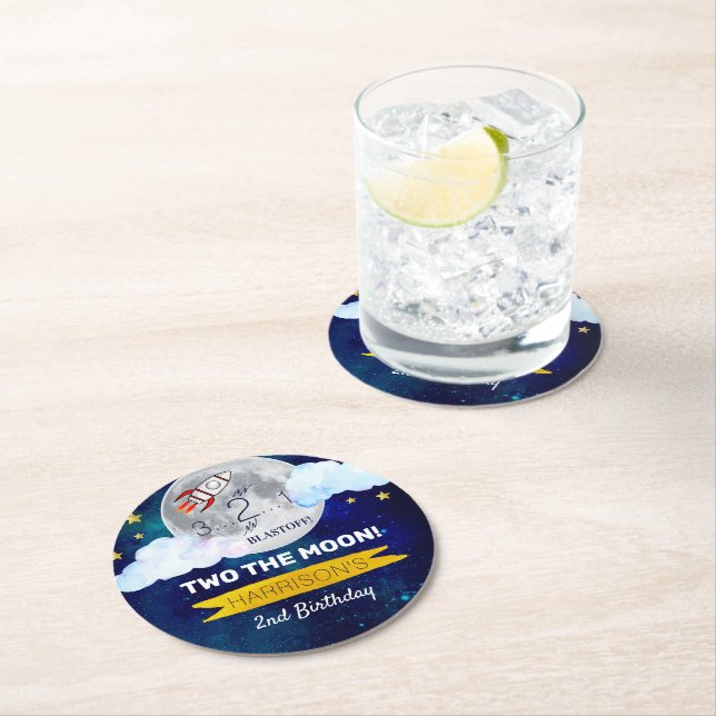 Two The Moon 2nd Birthday Round Paper Coaster (Insitu)