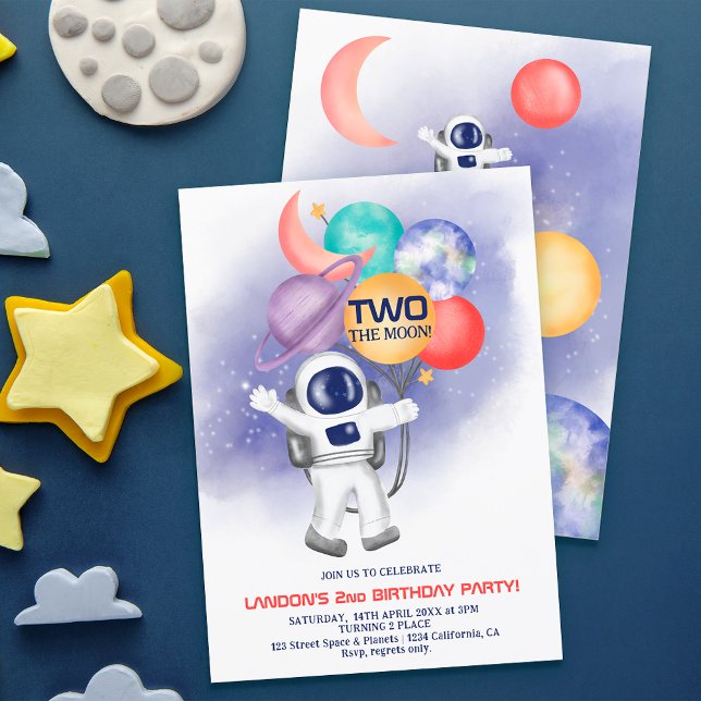 two the moon astronaut space planets 2nd birthday invitation (Creator Uploaded)