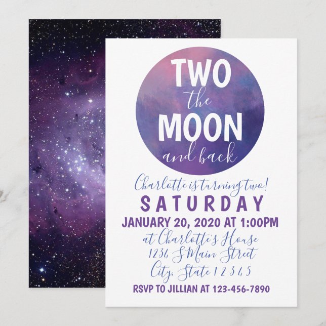 Two the moon birthday invitation (Front/Back)