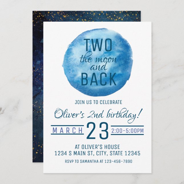 Two the moon birthday invitation (Front/Back)