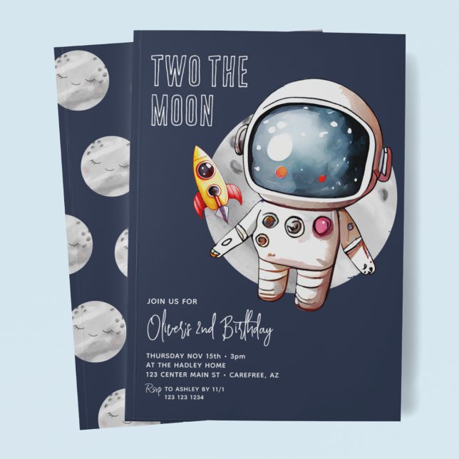 Two The Moon Blue 2nd Birthday Invitation (Creator Uploaded)
