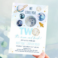 Two The Moon Blue Gold Space Birthday