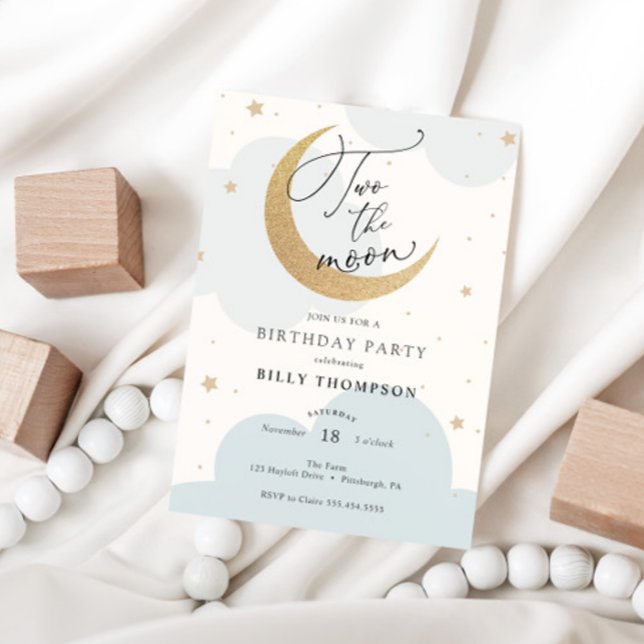 Two the Moon Blue Second Birthday invitation (Creator Uploaded)