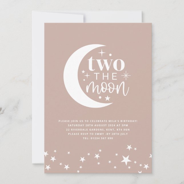 Two The Moon Blush Birthday Invitation (Front)