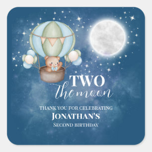 Two The Moon Boy Bear Balloon 2nd Birthday  Square Sticker