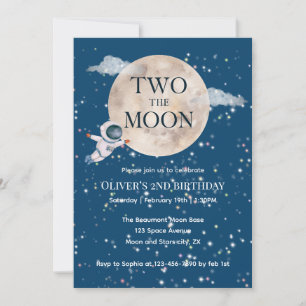 Two The Moon Boy Space Astronaut 2nd Bday Modern Invitation