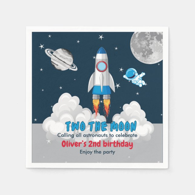 Two The Moon Boy Space Rocket 2nd Birthday  Napkin (Front)