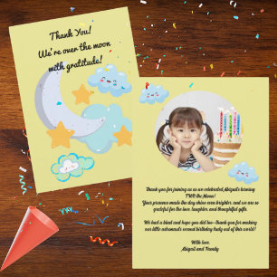 Two the Moon Cute Birthday photo thank you card