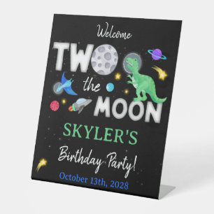 Two The Moon Dinosaur Astronaut Space 2nd Birthday Pedestal Sign