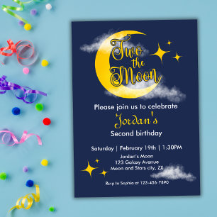 Two The Moon Elegant Gender Neutral 2nd Birthday  Invitation