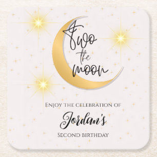 Two The Moon Elegant Gender Neutral 2nd Birthday Square Paper Coaster