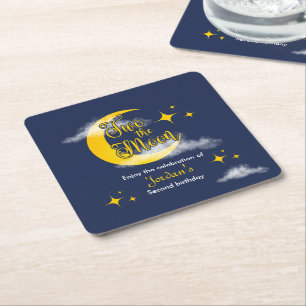 Two The Moon Elegant Gender Neutral 2nd Birthday  Square Paper Coaster