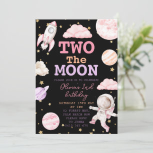 Two the Moon Girl Space 2nd Birthday Invitation