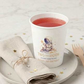 Two The Moon Girl Space Astronaut 2nd Birthday Paper Cups