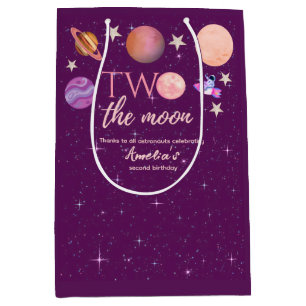 Two The Moon Girl Space Pink Planets 2nd Bday Medium Gift Bag