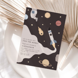 Two the Moon Kids Outer Space Birthday  Invitation