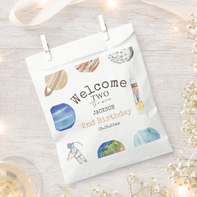 Two The Moon | Modern Space 2nd Birthday Décor Favour Bag (Clipped)