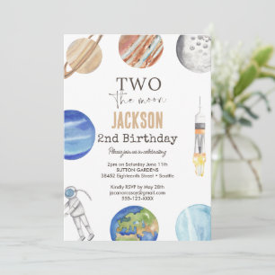 Two The Moon   Modern Space 2nd Birthday Décor Invitation