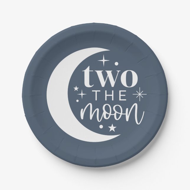 Two The Moon Navy Paper Plate (Front)