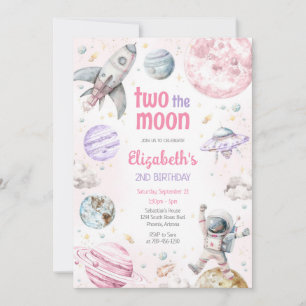 Two The Moon Outer Space Astronaut 2nd Birthday Invitation