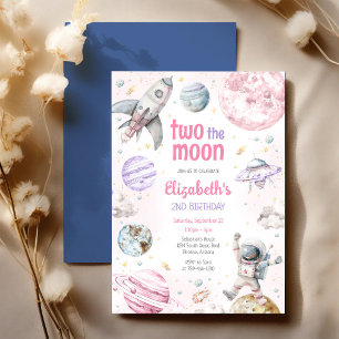 Two The Moon Outer Space Astronaut 2nd Birthday Invitation