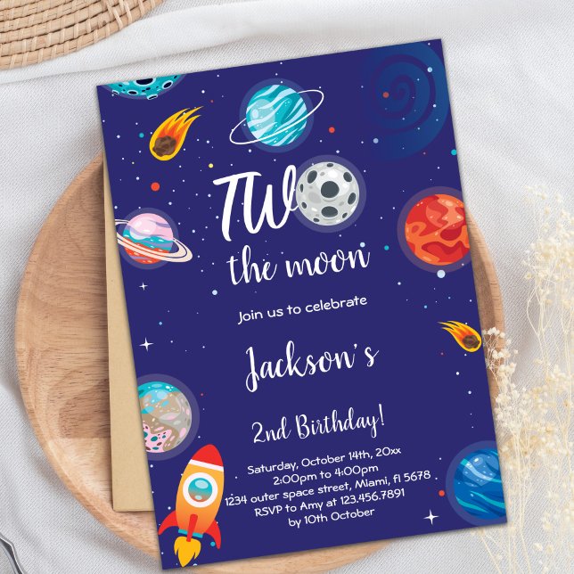 Two the Moon Outer Space Birthday Invitation (Two the moon Outer space Birthday Invitations)