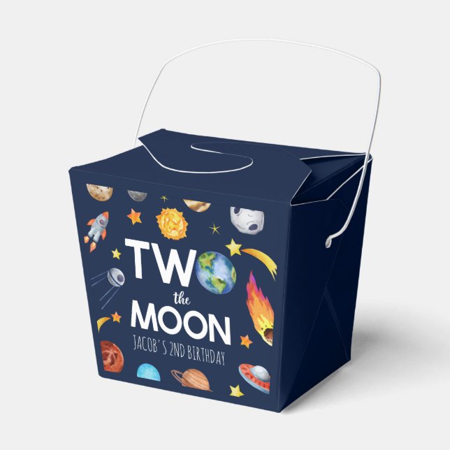 Two The Moon Outer Space Planet Birthday Party Favor Box (Front Side)
