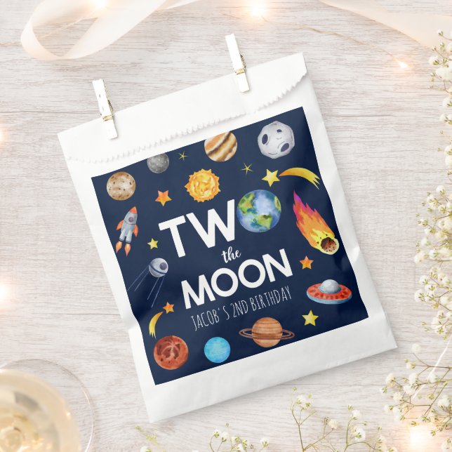 Two The Moon Outer Space Planet Birthday Party Favour Bag (Clipped)