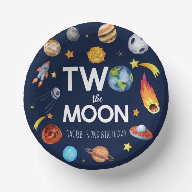 Two The Moon Outer Space Planet Birthday Party Paper Plate (Front)