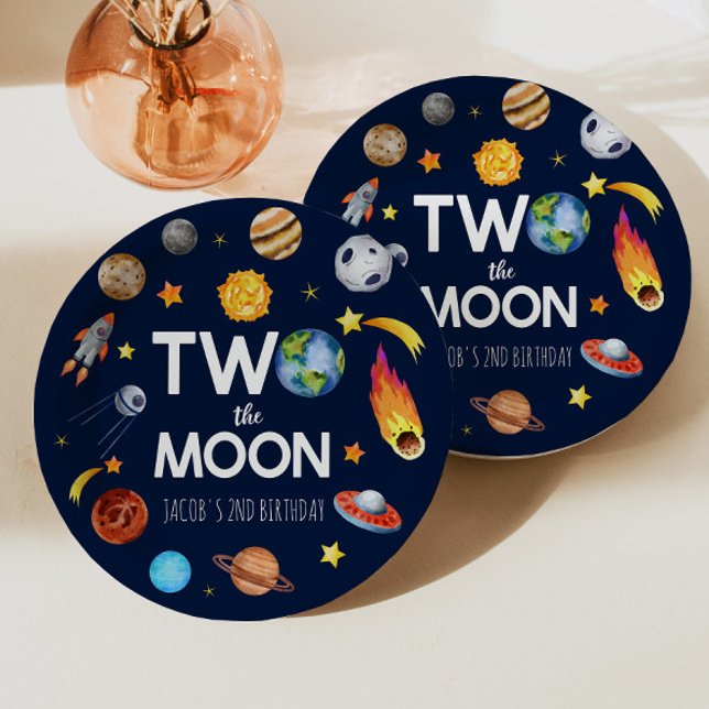 Two The Moon Outer Space Planet Birthday Party Paper Plate (Creator Uploaded)
