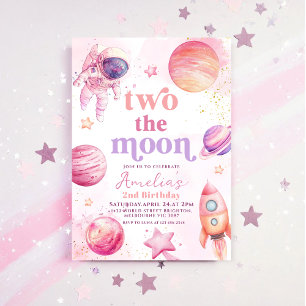 Two the Moon Outerspace 2nd Birthday  Invitation