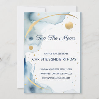 Two The Moon : Pale Blue 2nd Birthday Invitation