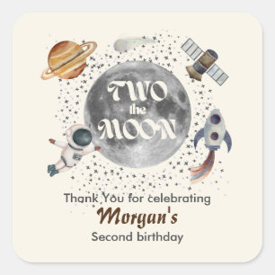 Two The Moon Planets Gender Neutral 2nd Birthday  Square Sticker