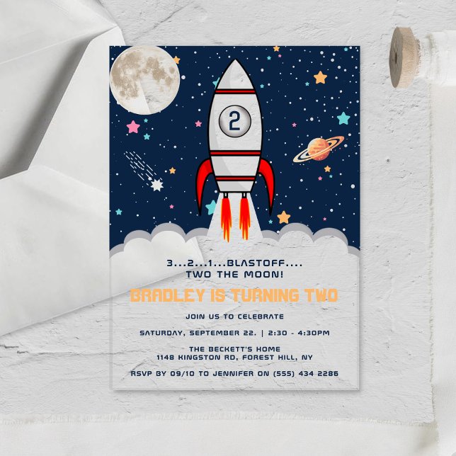 Two the Moon Rocket Ship 2nd Birthday Acrylic Invitations (Creator Uploaded)