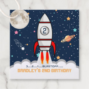 Two the Moon Rocket Ship 2nd Birthday Favour Tags
