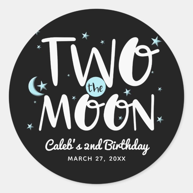 TWO THE MOON Rocket Ship Space 2nd Birthday Party Classic Round Sticker (Front)