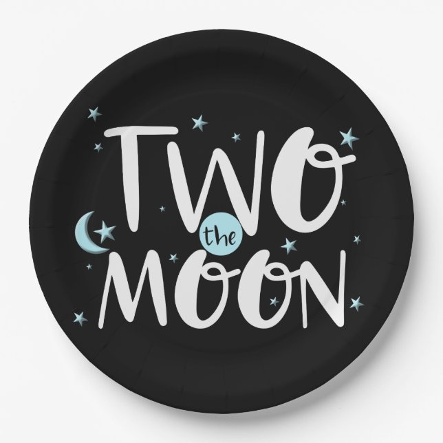 TWO THE MOON Rocket Ship Space 2nd Birthday Party Paper Plate (Front)