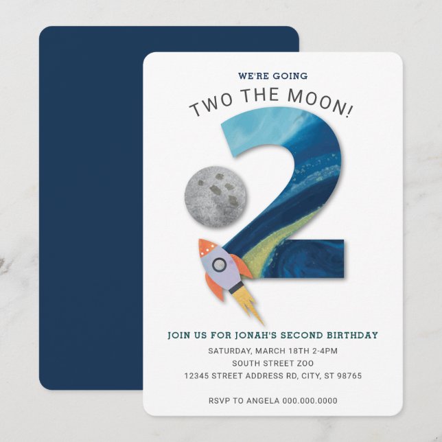 TWO the moon second birthday party Invitation (Front/Back)