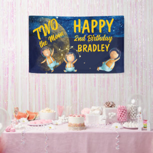 Two the moon space 2nd birthday party banner
