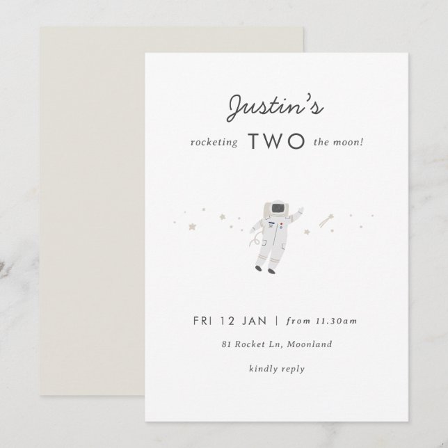 Two The Moon Space Party 2nd Birthday Invite (Front/Back)