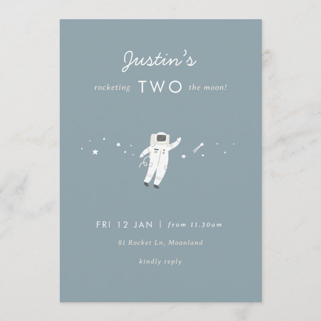Two The Moon Space Party 2nd Birthday Invite (Front)