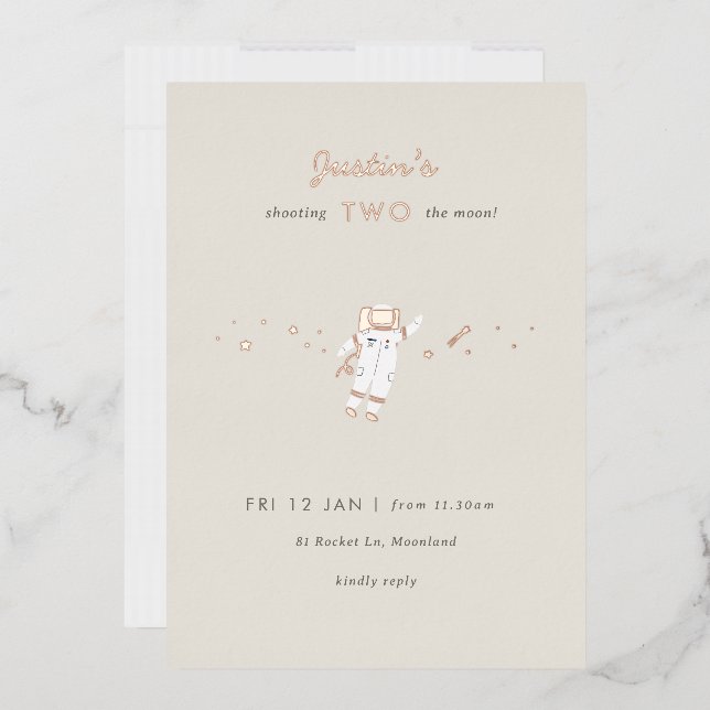 Two The Moon Space Party Foil 2nd Birthday Invite (Envelope)