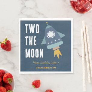 Two the Moon Space Rocket 2nd Birthday Party Napkin