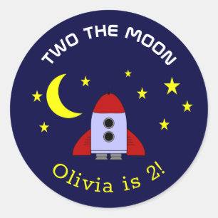 Two The Moon Space Rocket Ship 2nd Birthday Classic Round Sticker