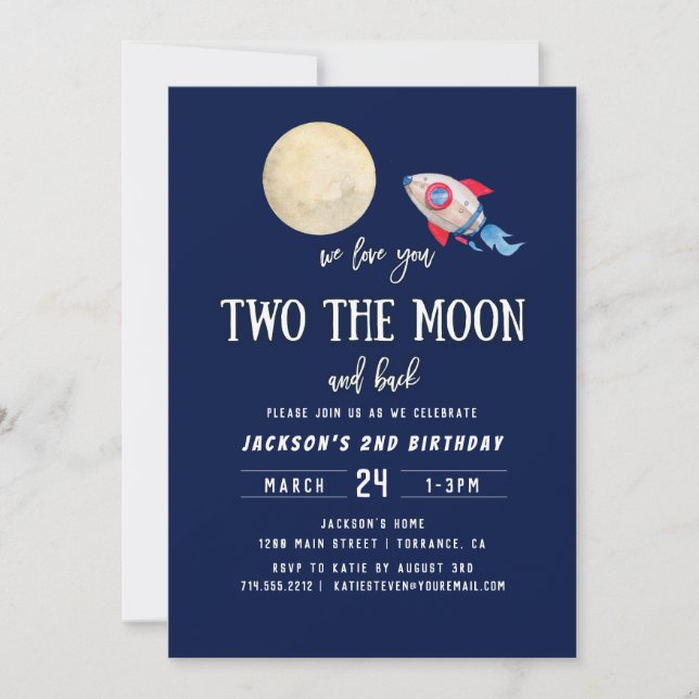 Two The Moon Space Second Birthday Party Invitation (Front)