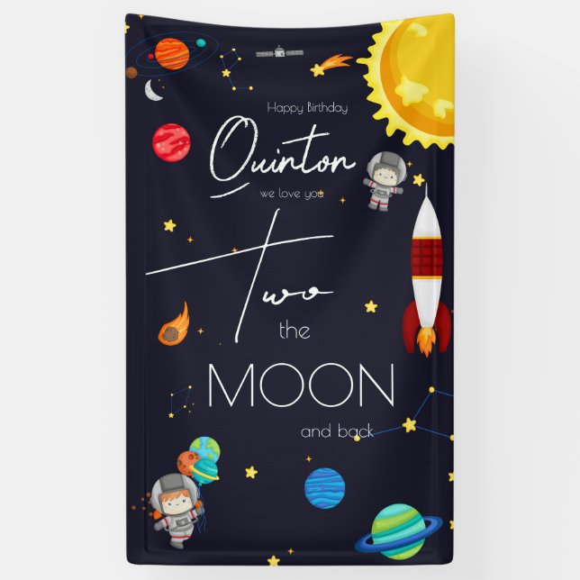 Two the Moon Space Theme 2nd Birthday Party Banner (Vertical)