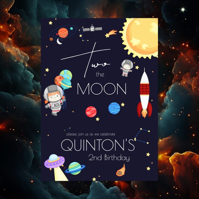 Two the Moon Space Theme 2nd Birthday Party Invitation (Creator Uploaded)